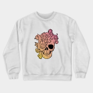 Filigree Skull With Flower Yellow to Pink Fade Original Art Crewneck Sweatshirt